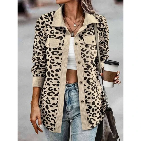 Leopard Button Down Shacket Jacket - Picture 7 of 11